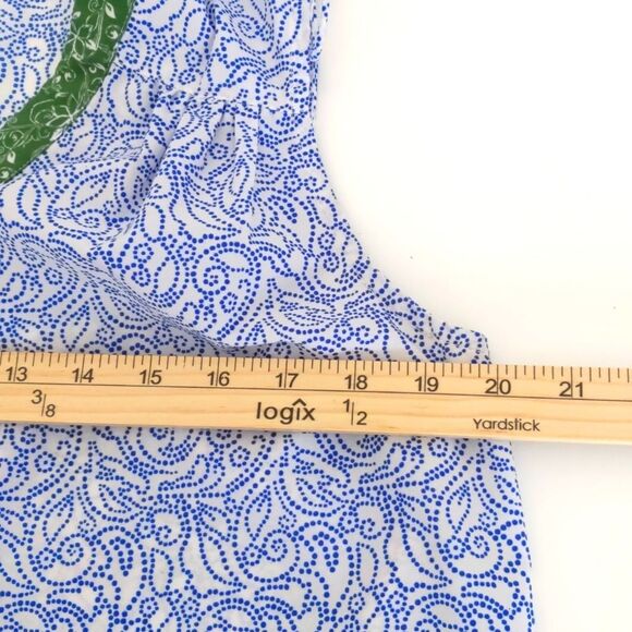 Women's Dalia Blue White Green Paisley Sleeveless Summer V Neck Blouse Size L - Picture 6 of 7